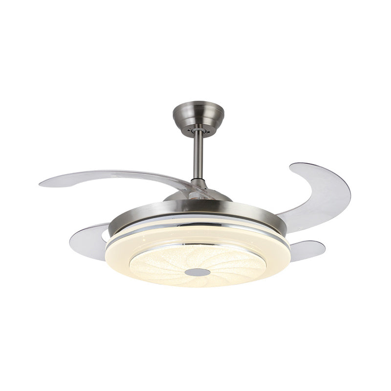 36 "W Hedendaagse cirkelvormige ventilatorlamp LED METAL SEMI MOST VERLICHTING In zilver met 4 bladen voor slaapkamer, afstandsbediening/muurregeling/afstandsbediening en muurregeling