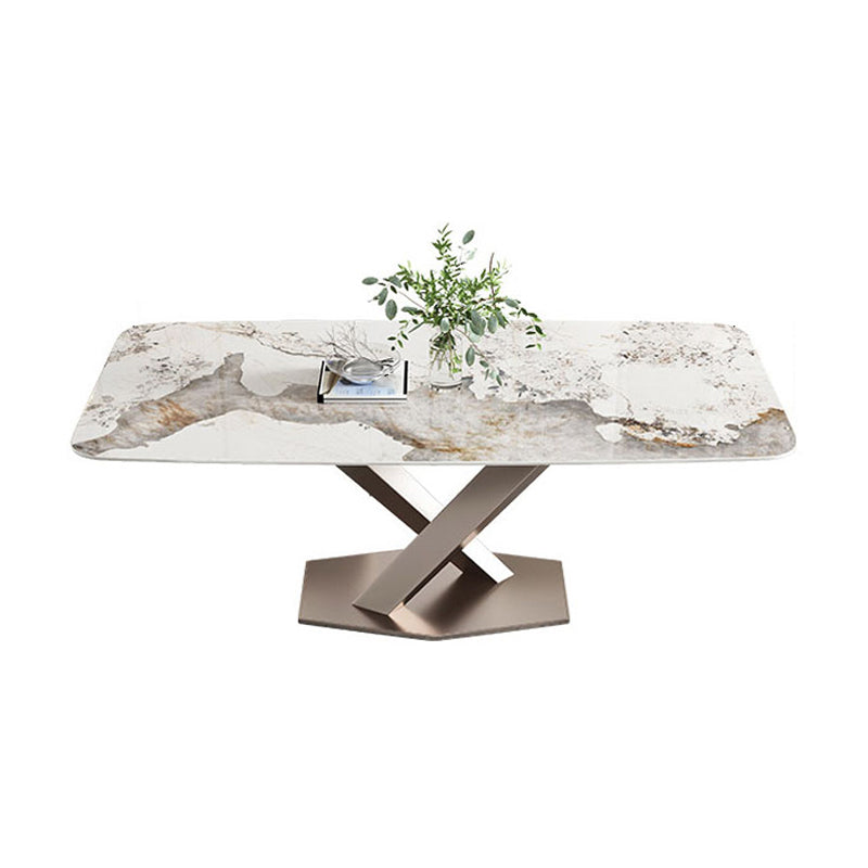 Metal Traditional Luxury Rectangle Table Sintered Stone Table for Kitchen and Dining Room