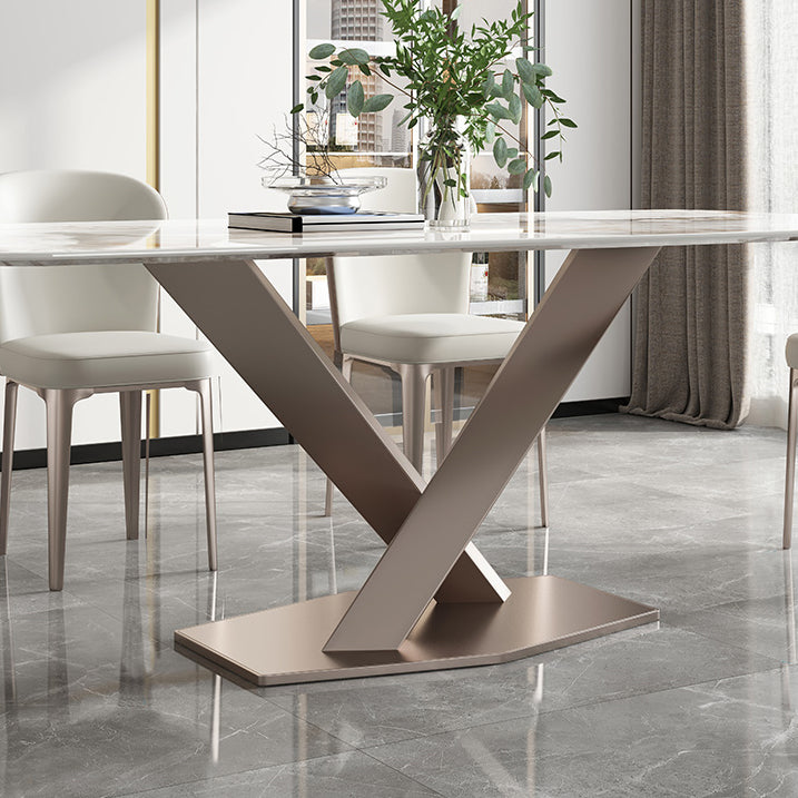 Metal Traditional Luxury Rectangle Table Sintered Stone Table for Kitchen and Dining Room