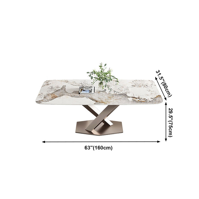 Metal Traditional Luxury Rectangle Table Sintered Stone Table for Kitchen and Dining Room