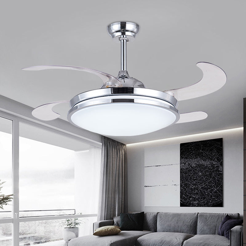 36 "breites LED -Acryllüfterbeleuchtung Modernist Silver Circle Wohnzimmer Semi -Flush Deckenleuchte mit 4 Klingen, Fern-/Wandsteuerung/Fernbedienung und Wandsteuerung