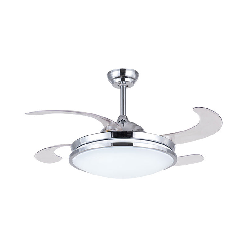 36 "breites LED -Acryllüfterbeleuchtung Modernist Silver Circle Wohnzimmer Semi -Flush Deckenleuchte mit 4 Klingen, Fern-/Wandsteuerung/Fernbedienung und Wandsteuerung