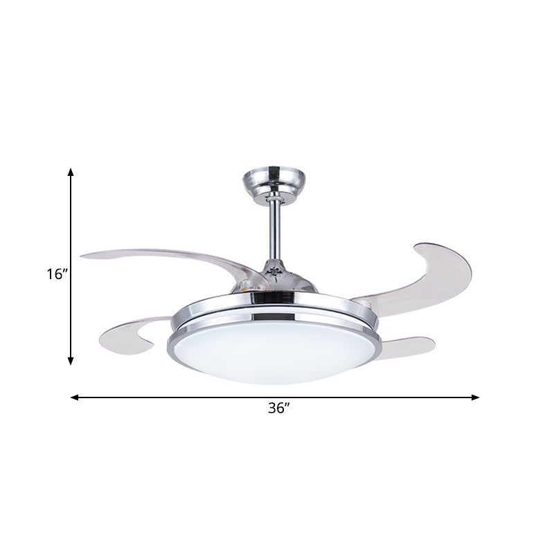 36 "breites LED -Acryllüfterbeleuchtung Modernist Silver Circle Wohnzimmer Semi -Flush Deckenleuchte mit 4 Klingen, Fern-/Wandsteuerung/Fernbedienung und Wandsteuerung