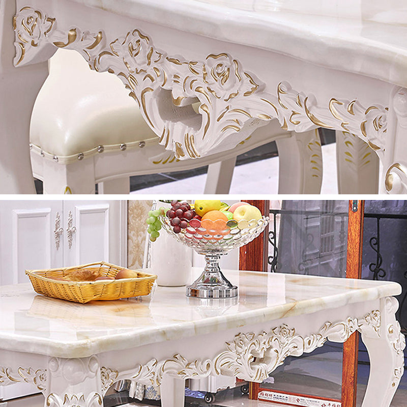 Solid Wood Victorian Rectangle Table Marble Dining Table with 4 Legs