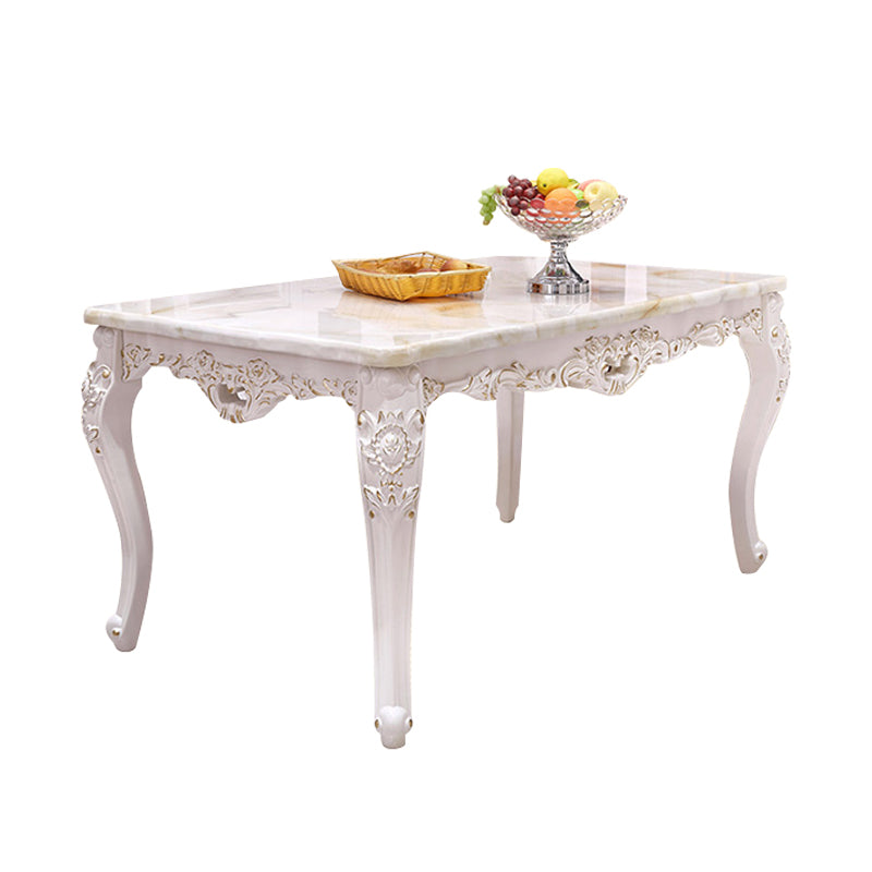 Solid Wood Victorian Rectangle Table Marble Dining Table with 4 Legs