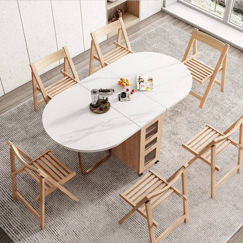 59"L Minimalist White Kitchen Dining Table Oval Shape Dining Table with Pedestal Base