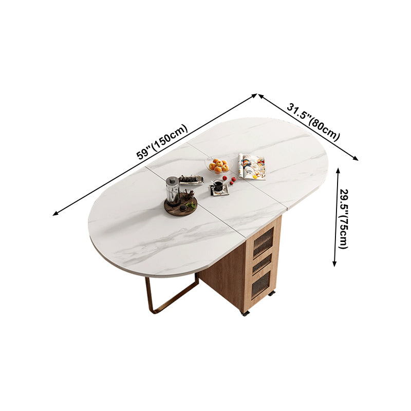 59"L Minimalist White Kitchen Dining Table Oval Shape Dining Table with Pedestal Base