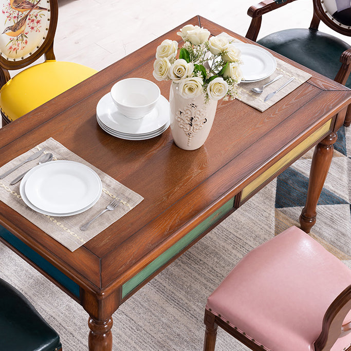 Mesa de comedor rectangular de mediados de siglo, mesa de comedor de madera maciza de caucho con 4 pies
