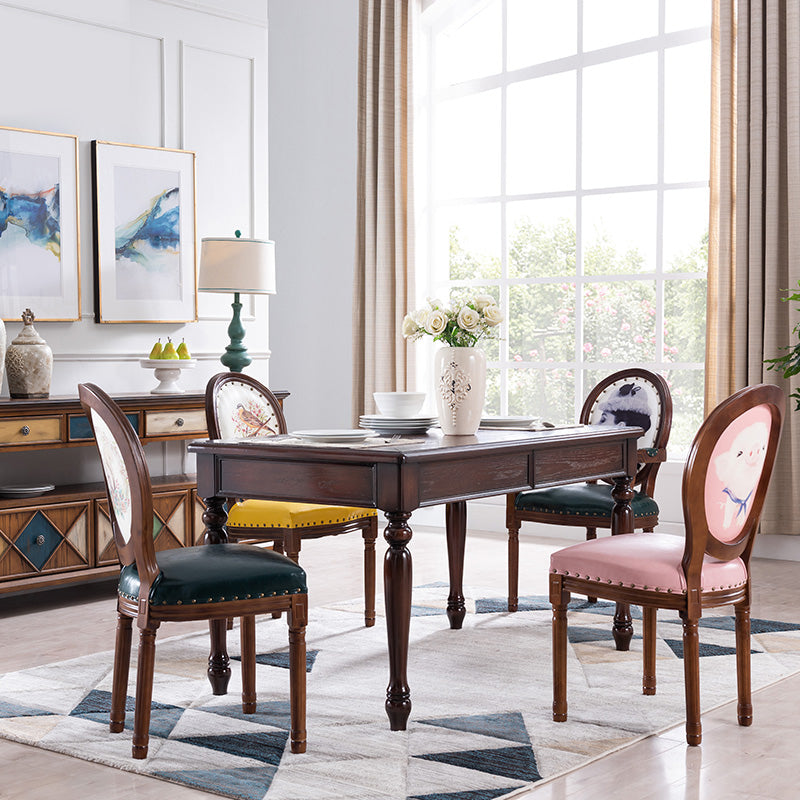Mesa de comedor rectangular de mediados de siglo, mesa de comedor de madera maciza de caucho con 4 pies