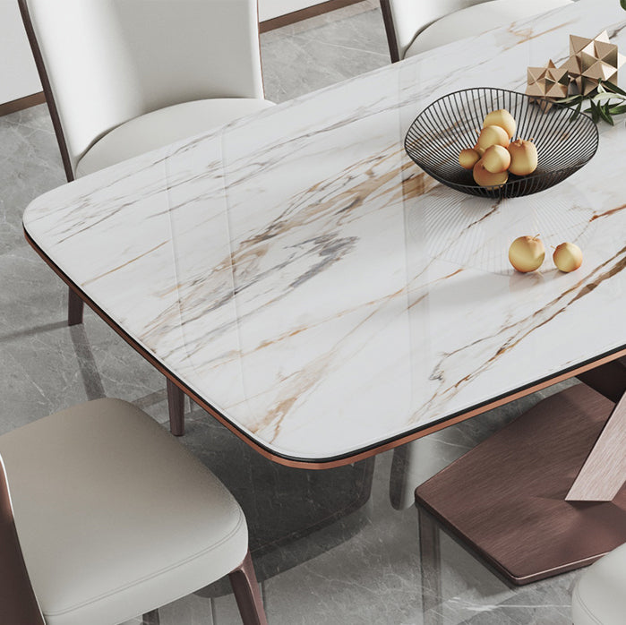 Mesa de comedor blanca de rectángulo glamoroso mesa de comedor de cocina de piedra sinterizada con base de pedestal