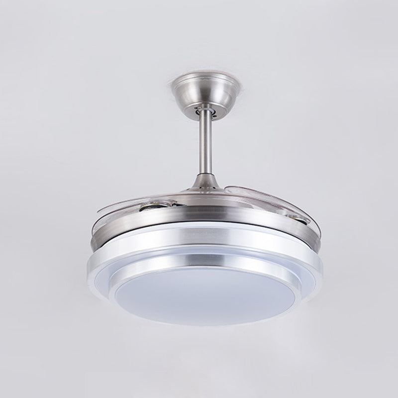Zilveren ring plafondventilator lamp hedendaagse metalen led 36 "w slaapkamer semi spoeling montage verlichtingsarmatuur met 4 messen, externe/wandregeling/afstandsbediening en wandregeling