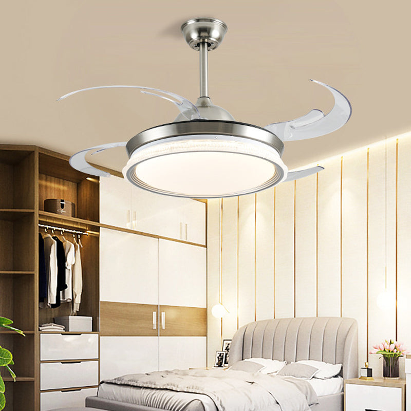 Acrylring plafondventilator verlichting eigentijdse led led eetkamer semi -spoelmontage licht in zilver met 4 heldere messen, 42 "w