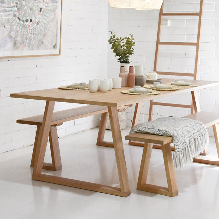 Solid Wood Industrial Rectangle Table Wood Top Indoor Table with Sled Base