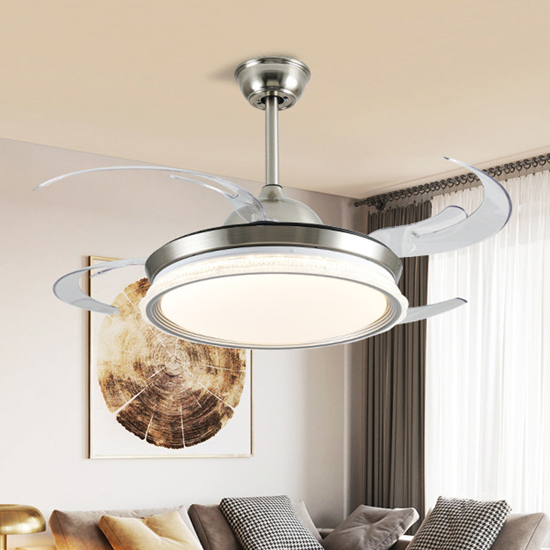 Acrylring Deckenlüfter Beleuchtung zeitgenössischer LED Esszimmer Semi Flush Mount Light in Silber mit 4 klaren Klingen, 42 "W.