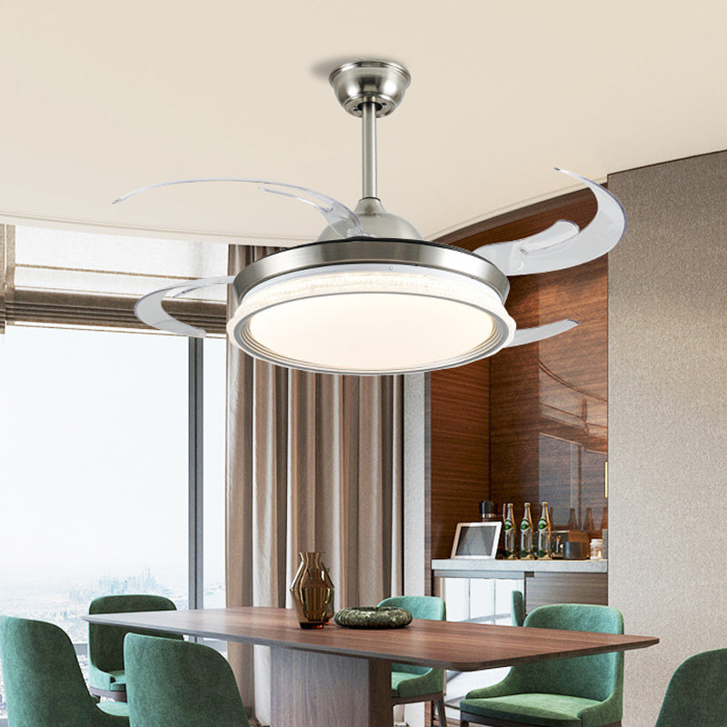 Acrylring plafondventilator verlichting eigentijdse led led eetkamer semi -spoelmontage licht in zilver met 4 heldere messen, 42 "w