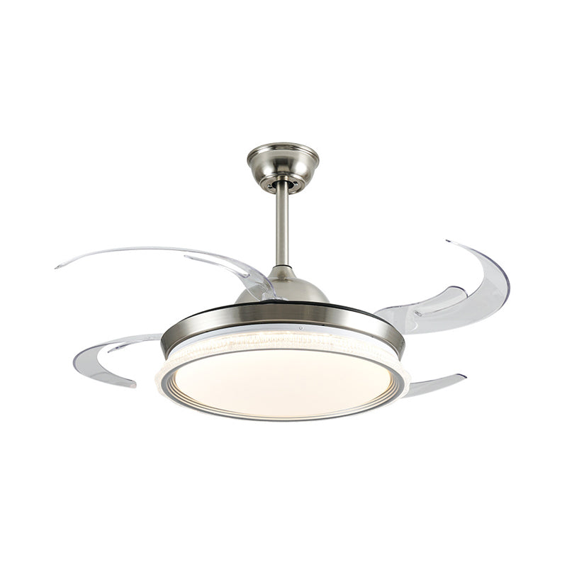 Acrylring plafondventilator verlichting eigentijdse led led eetkamer semi -spoelmontage licht in zilver met 4 heldere messen, 42 "w