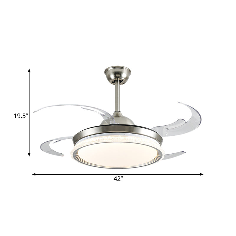 Acrylring Deckenlüfter Beleuchtung zeitgenössischer LED Esszimmer Semi Flush Mount Light in Silber mit 4 klaren Klingen, 42 "W.