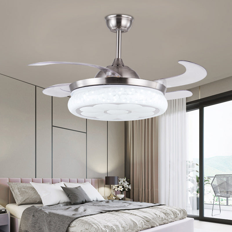 42 "W modernistische cirkel hangende ventilator licht led metaal semi -spoelbevestiging plafond armatuur in zilver met 4 messen, afstandsbediening/afstandsbediening en wandregeling/frequentieconversie en afstandsbediening