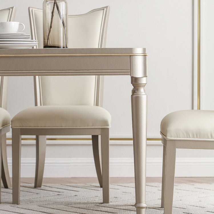 Mesa de comedor vintage rectangular, mesa fija en tono champán para uso doméstico