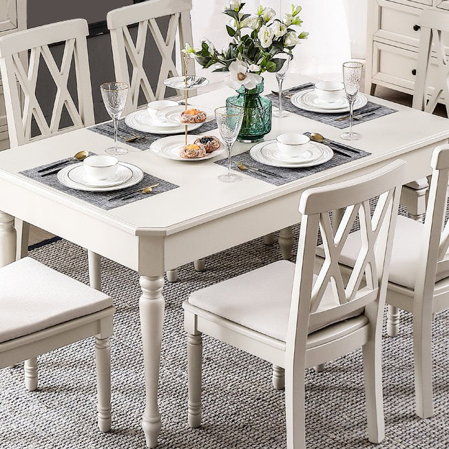Rectangle 4 Legs Mid-Century Dining Table White Tone Fixed Table of Solid Wood