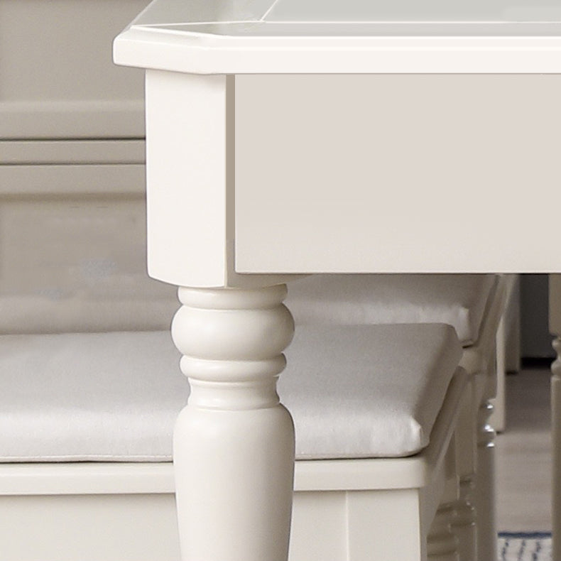 Rectangle 4 Legs Mid-Century Dining Table White Tone Fixed Table of Solid Wood