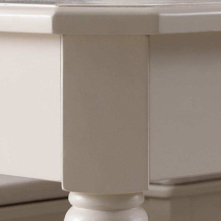 Rectangle 4 Legs Mid-Century Dining Table White Tone Fixed Table of Solid Wood