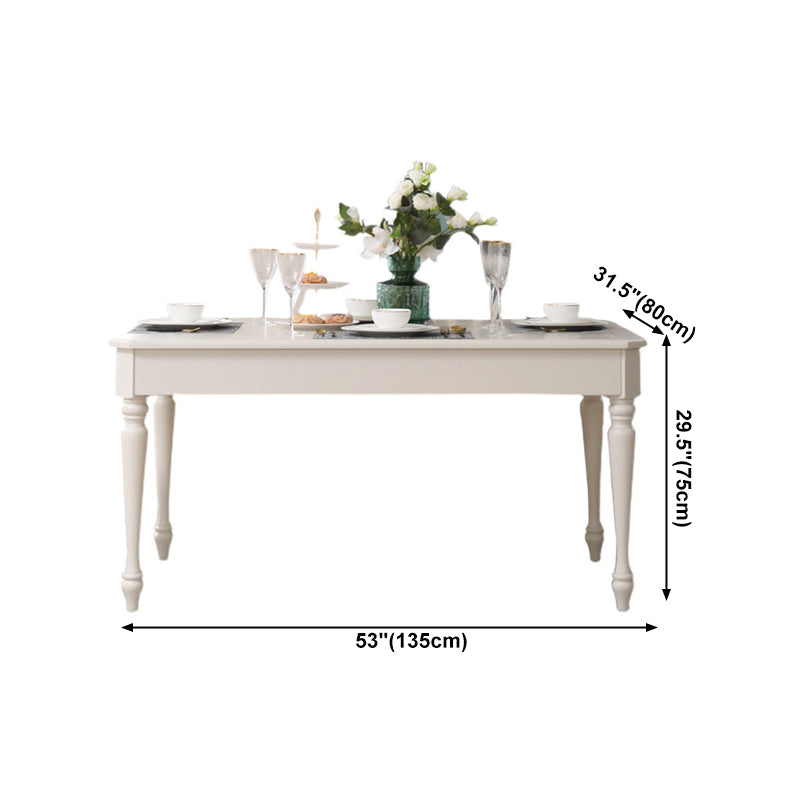 Rectangle 4 Legs Mid-Century Dining Table White Tone Fixed Table of Solid Wood
