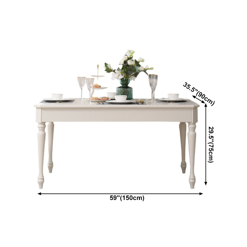 Rectangle 4 Legs Mid-Century Dining Table White Tone Fixed Table of Solid Wood