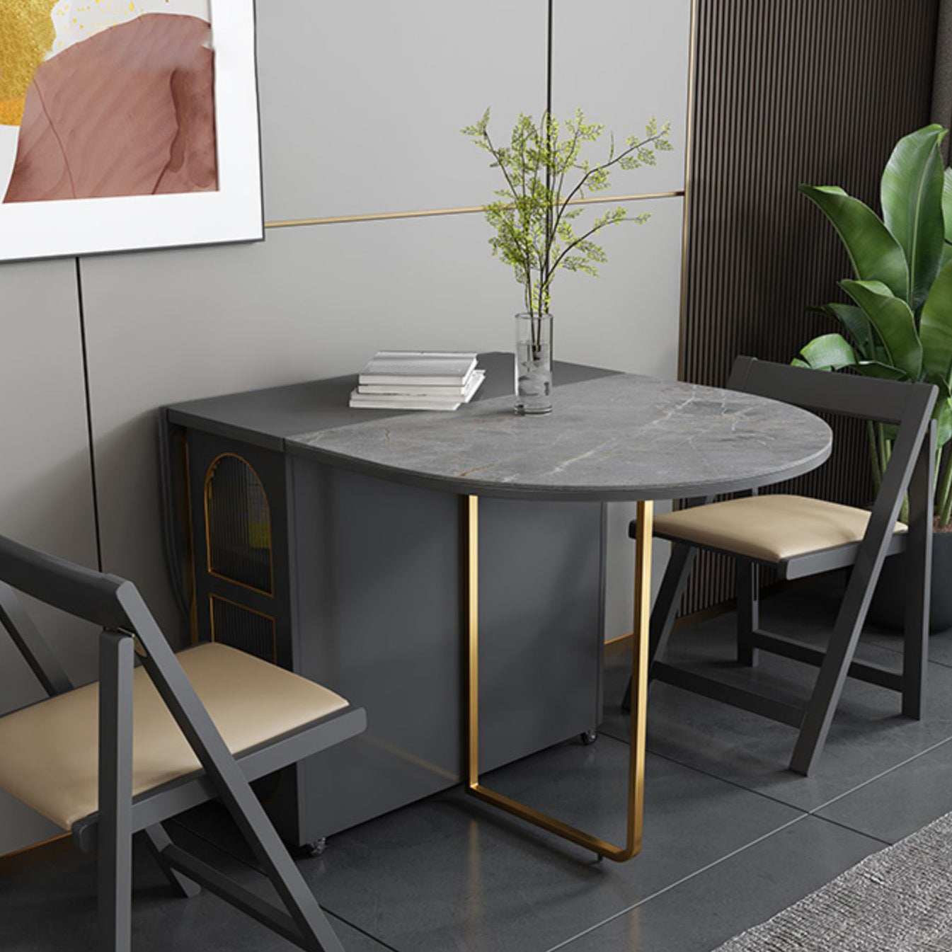 59''L Minimalist Folding Kitchen Dining Table Oval Dining Table with Pedestal Base