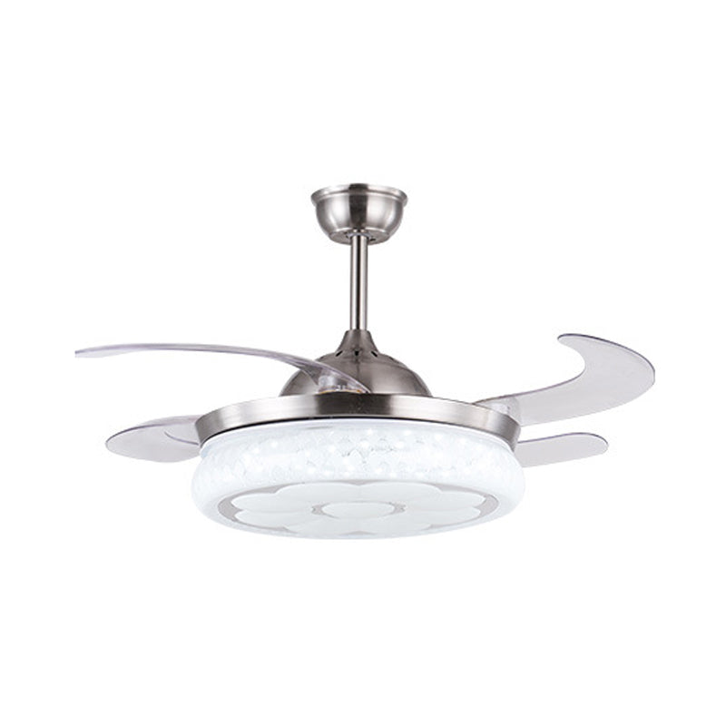 42 "W modernistische cirkel hangende ventilator licht led metaal semi -spoelbevestiging plafond armatuur in zilver met 4 messen, afstandsbediening/afstandsbediening en wandregeling/frequentieconversie en afstandsbediening