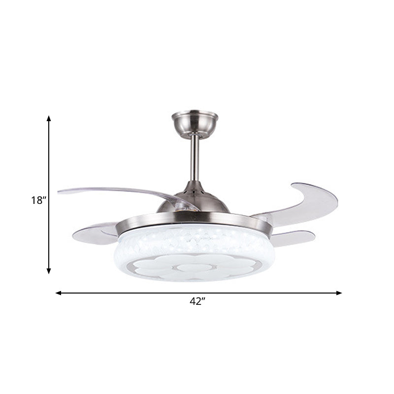 42 "W modernistische cirkel hangende ventilator licht led metaal semi -spoelbevestiging plafond armatuur in zilver met 4 messen, afstandsbediening/afstandsbediening en wandregeling/frequentieconversie en afstandsbediening