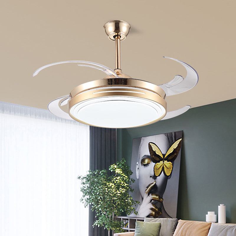 42 "Lampada a ventole a led ampia modernismo soggiorno semifulto semifulto con tonalità acrilica circolare in oro, 4 lame trasparenti