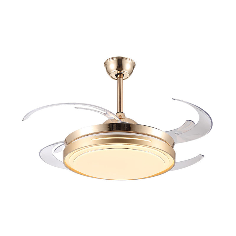 42 "Lampada a ventole a led ampia modernismo soggiorno semifulto semifulto con tonalità acrilica circolare in oro, 4 lame trasparenti