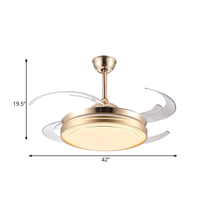 42 "Lampada a ventole a led ampia modernismo soggiorno semifulto semifulto con tonalità acrilica circolare in oro, 4 lame trasparenti