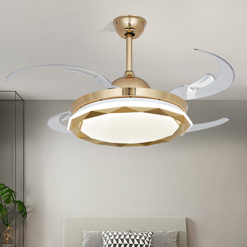 Cirkelvormige slaapkamer hangende ventilatorverlichting eenvoud acryl led gold semi spoelmontage licht met 8 heldere messen, 42 "breedte