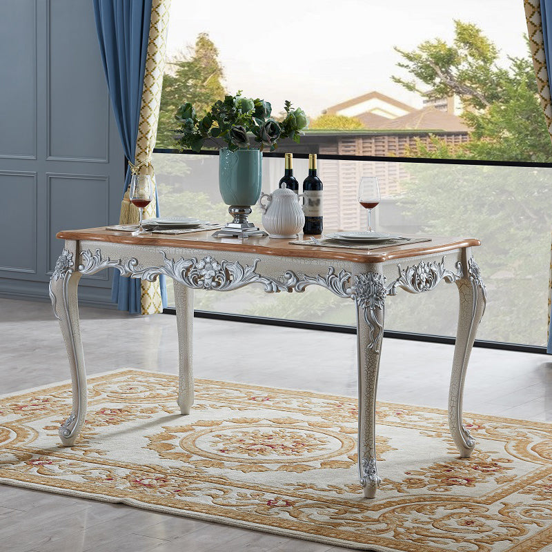 Mesa de comedor rectangular de color madera, mesa de madera maciza de caucho victoriana con 4 patas