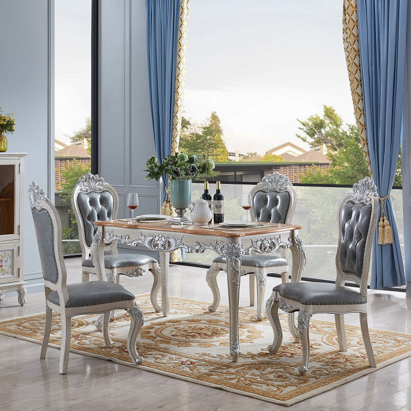 Mesa de comedor rectangular de color madera, mesa de madera maciza de caucho victoriana con 4 patas