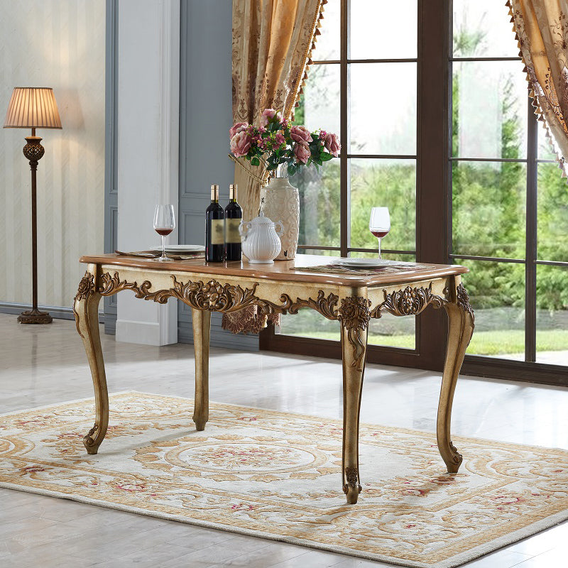 Mesa de comedor rectangular de color madera, mesa de madera maciza de caucho victoriana con 4 patas