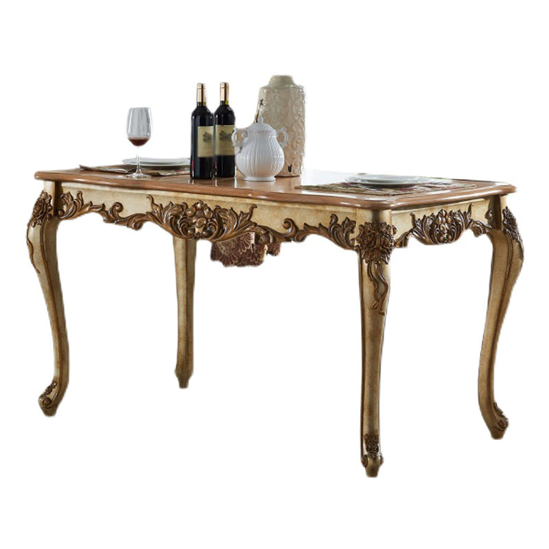 Mesa de comedor rectangular de color madera, mesa de madera maciza de caucho victoriana con 4 patas