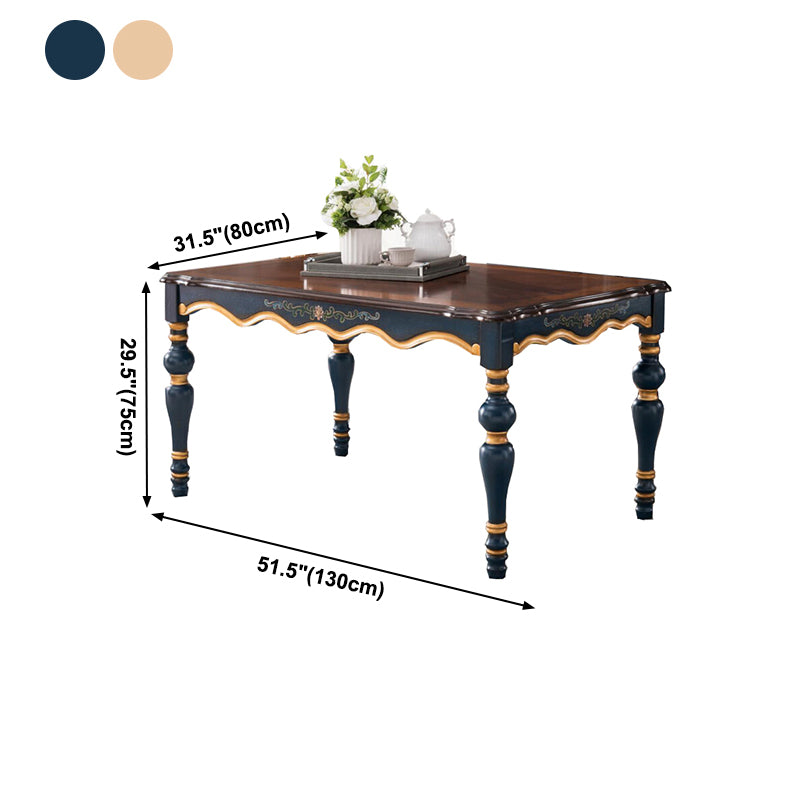 Mesa de comedor rectangular de color madera, mesa de madera maciza de caucho victoriana con 4 patas