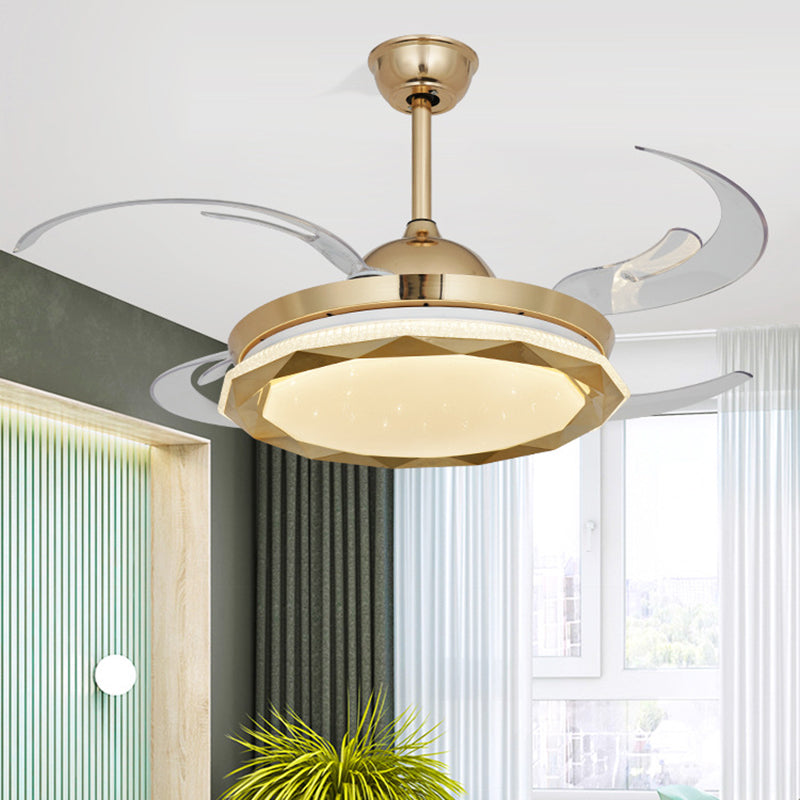 Cirkelvormige slaapkamer hangende ventilatorverlichting eenvoud acryl led gold semi spoelmontage licht met 8 heldere messen, 42 "breedte