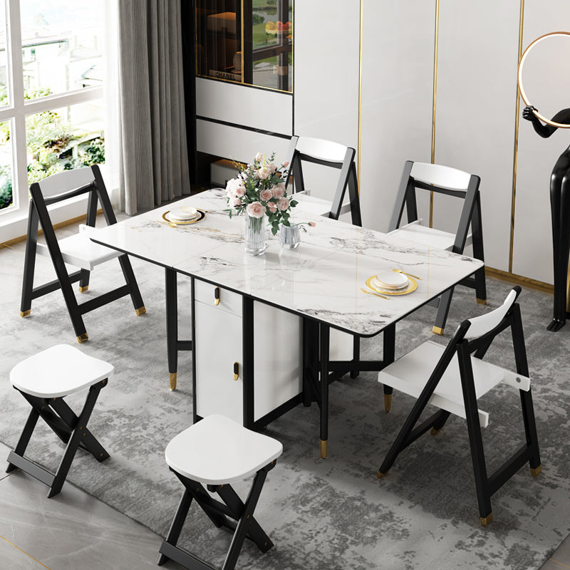 Modern Style White Dining Table Rectangle Drop-Leaf Dining Table for Home Use