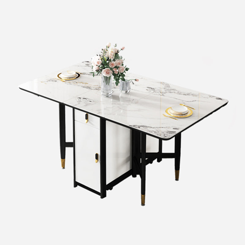 Modern Style White Dining Table Rectangle Drop-Leaf Dining Table for Home Use