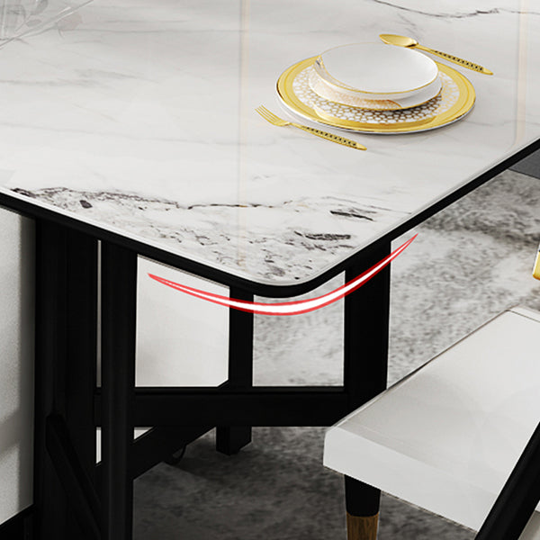 Modern Style White Dining Table Rectangle Drop-Leaf Dining Table for Home Use