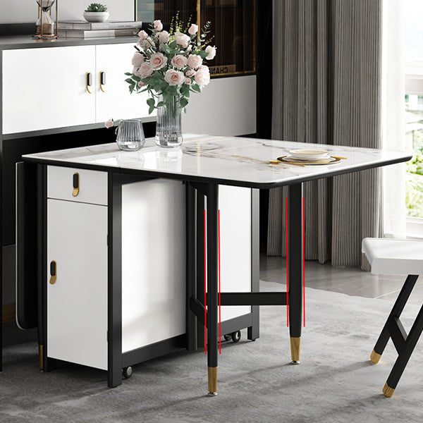 Modern Style White Dining Table Rectangle Drop-Leaf Dining Table for Home Use