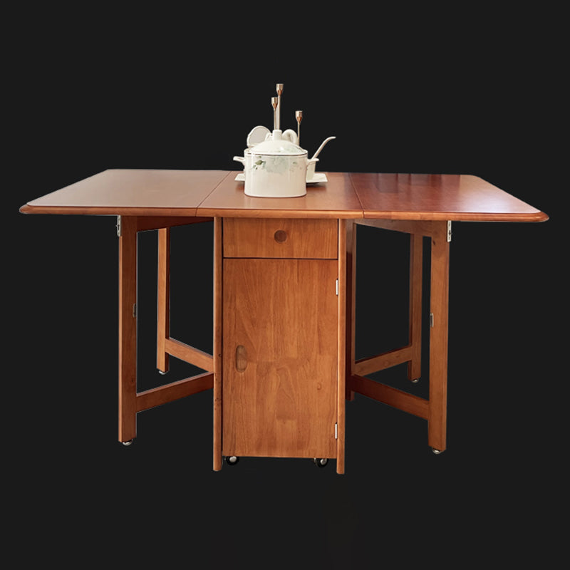 Mid-Century Modern Dining Table Rectangle Solid Wood Drop-Leaf Dining Table for Home Use