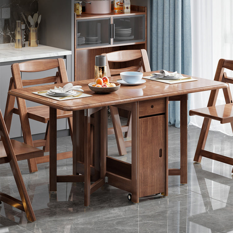 Mid-Century Modern Dining Table Rectangle Solid Wood Drop-Leaf Dining Table for Home Use