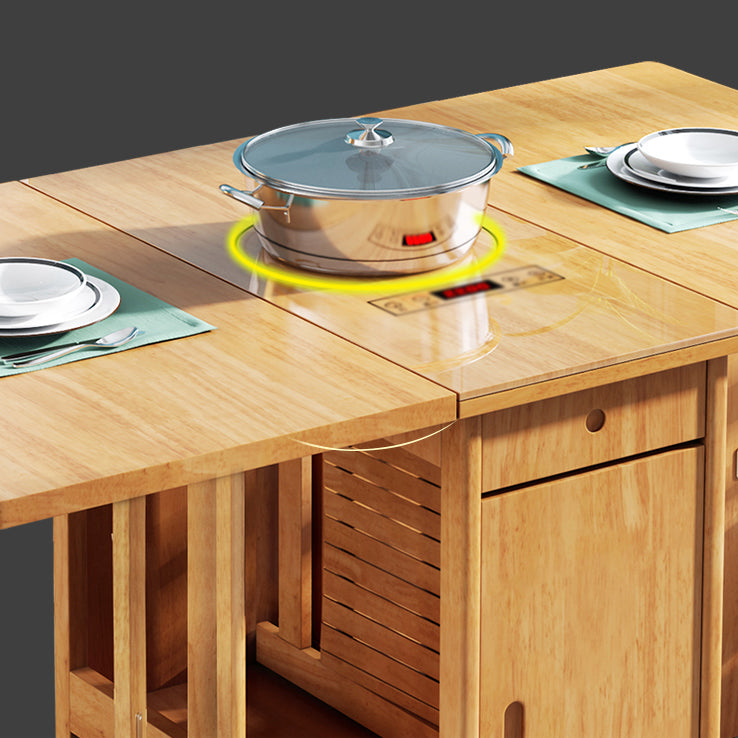 Mid-Century Modern Dining Table Rectangle Solid Wood Drop-Leaf Dining Table for Home Use