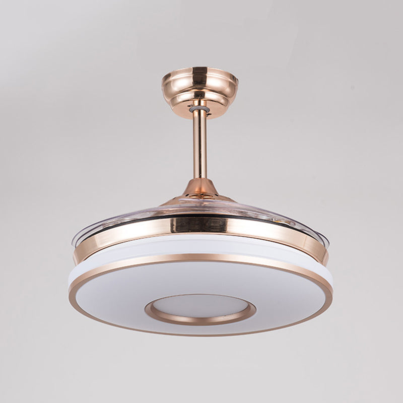 36 "W Gold LED Anhänger Lüfter Leuchte Einfachheit Acryl runde Halbflush -Mount -Beleuchtung mit 4 Klingen für Schlafzimmer, Fern-/Wandsteuerung/Fernbedienung und Wandsteuerung