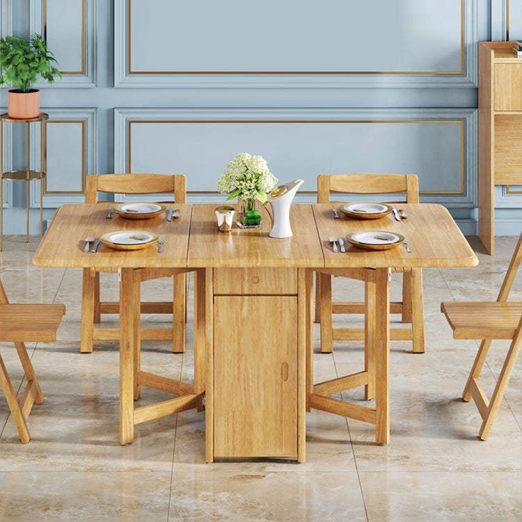 Mid-Century Modern Dining Table Rectangle Solid Wood Drop-Leaf Dining Table for Home Use